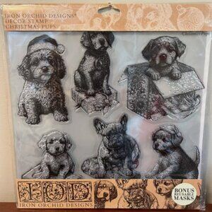 Iron Orchid Designs IOD Christmas Pups Decor Stamp 12x12 NEW RETIRED